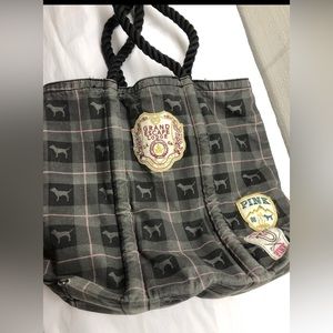 Rare Vintage Victoria’s Secret Pink grey plaid rope tote grand escape lodge